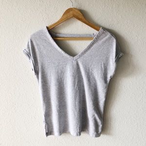 Loft V-Neck Cuffed Sleeve Tee Back Cutout Top XS